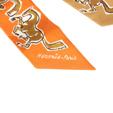 Hermes "Chevaux En Liberte" Orange Cuit, Beige Doré, Blanc Multi Silk Twilly Pair - Thumbnail View 4