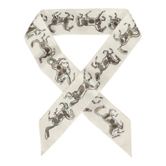 Hermes "Chevaux En Liberte" Bronze, Vert De Gris, Blanc Multi Silk Twilly Pair