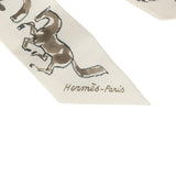 Hermes "Chevaux En Liberte" Bronze, Vert De Gris, Blanc Multi Silk Twilly Pair - Thumbnail View 3