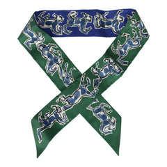Hermes "Chevaux En Liberte" Bleu Roy, Blanc, Vert Multi Silk Twilly Pair