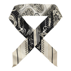 Hermes "Festival Des Amazones" Grege, Black, Blanc Silk Twilly