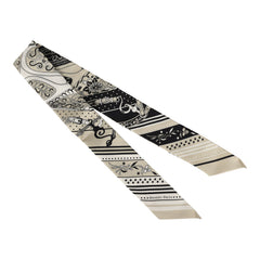 Hermes "Festival Des Amazones" Grege, Black, Blanc Silk Twilly