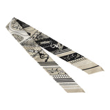 Hermes "Festival Des Amazones" Grege, Black, Blanc Silk Twilly - Thumbnail View 2