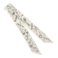 Hermes "Les Cles a Pois" White, Gris Acier, Multicolore Silk Twilly