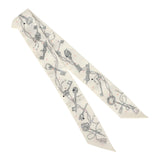 Hermes "Les Cles a Pois" White, Gris Acier, Multicolore Silk Twilly - Thumbnail View 2