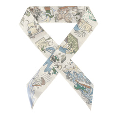 Hermes "Academia Hippica" Blanc, Bleu Clair, Vert Silk Twilly