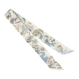 Hermes "Academia Hippica" Blanc, Bleu Clair, Vert Silk Twilly - Thumbnail View 2