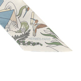 Hermes "Academia Hippica" Blanc, Bleu Clair, Vert Silk Twilly - Thumbnail View 3