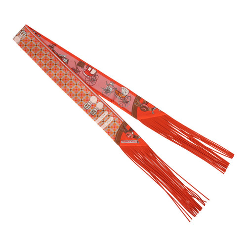 Hermes "Les Voitures Nouvelles" Abricot, Vermillon, Vieux Rose Fringe Silk Twilly