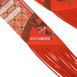 Hermes "Les Voitures Nouvelles" Abricot, Vermillon, Vieux Rose Fringe Silk Twilly - Thumbnail View 3