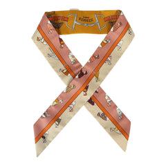 Hermes "Turf, Les Courses" Safran, Orange Cuit, Beige Dore Silk Twilly