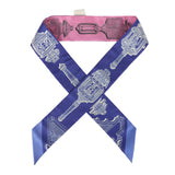 Hermes "Merveilleuses Lantern" Rose Bon Bon, Indigo Multi Silk Twilly - Thumbnail View 1
