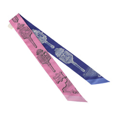 Hermes "Merveilleuses Lantern" Rose Bon Bon, Indigo Multi Silk Twilly