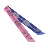 Hermes "Merveilleuses Lantern" Rose Bon Bon, Indigo Multi Silk Twilly - Thumbnail View 2