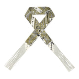 Hermes "Bandana" Kaki, Blanc, Black Fringe Silk Twilly - Thumbnail View 1
