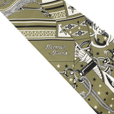 Hermes "Bandana" Kaki, Blanc, Black Fringe Silk Twilly - Thumbnail View 3