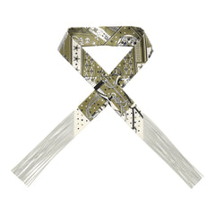 Hermes "Bandana" Kaki, Blanc, Black Fringe Silk Twilly