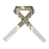 Hermes "Bandana" Kaki, Blanc, Black Fringe Silk Twilly - Thumbnail View 1