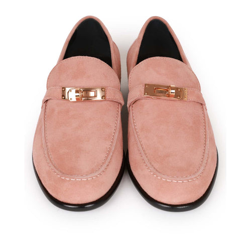 Hermes Destin Loafer Rose Aube Suede Rose Gold Hardware 38