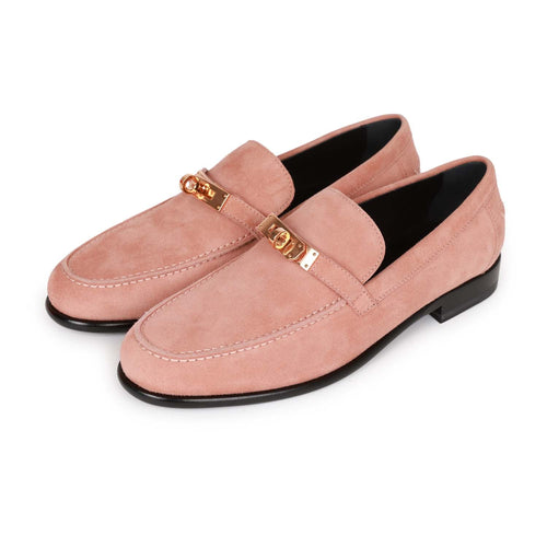 Hermes Destin Loafer Rose Aube Suede Rose Gold Hardware 38