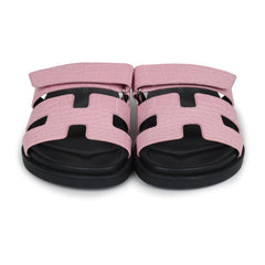 Hermes Chypre Techno Sandals Bubblegum Matte Crocodile Palladium Hardware 36 EU