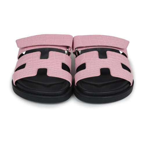 Hermes Chypre Techno Sandals Bubblegum Matte Crocodile Palladium Hardware 36 EU