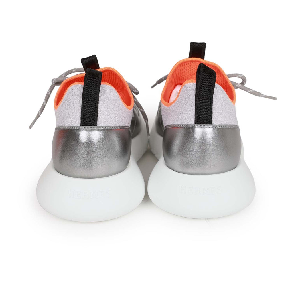 Hermes Duel Sneakers Silver, Black, and Orange Calfskin and Rubber 40
