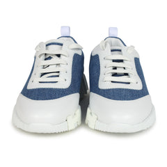 Hermes Bouncing Sneaker Bleu Clair Denim and Blanc Calfskin 38 EU