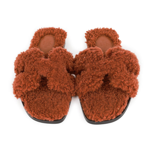 Hermes Oran Sandals Cognac Woolskin 36.5 EU