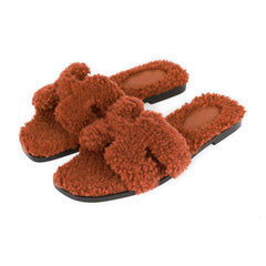 Hermes Oran Sandals Cognac Woolskin 36.5 EU