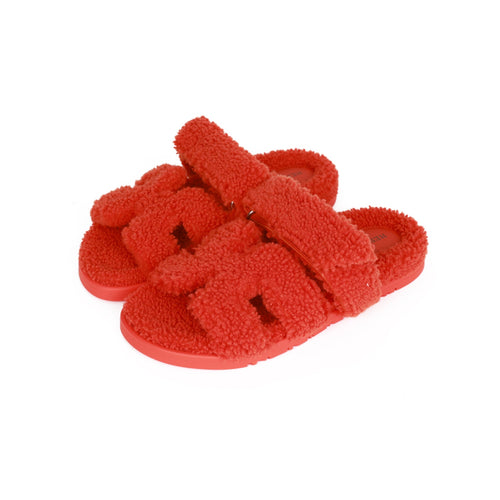 Hermes Chypre Techno Sandals Orange Woolskin 37.5 EU