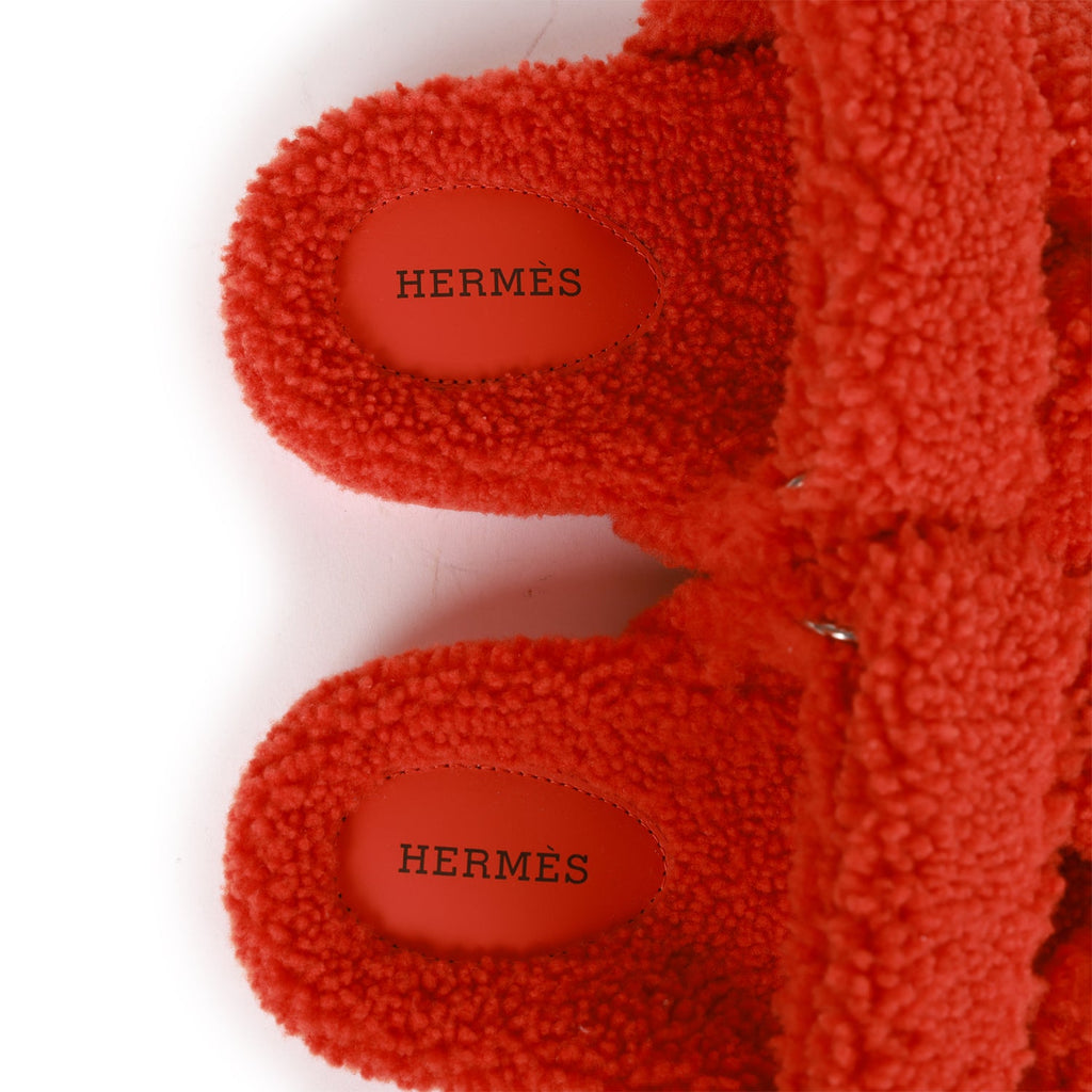Hermes Chypre Techno Sandals Orange Woolskin 37.5