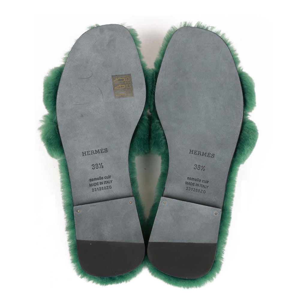 Hermes Oran Sandals Vert Anglais Woolskin 38.5