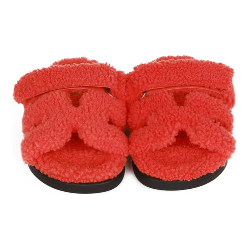 Hermes Chypre Techno Sandals Orange Woolskin 37.5 EU