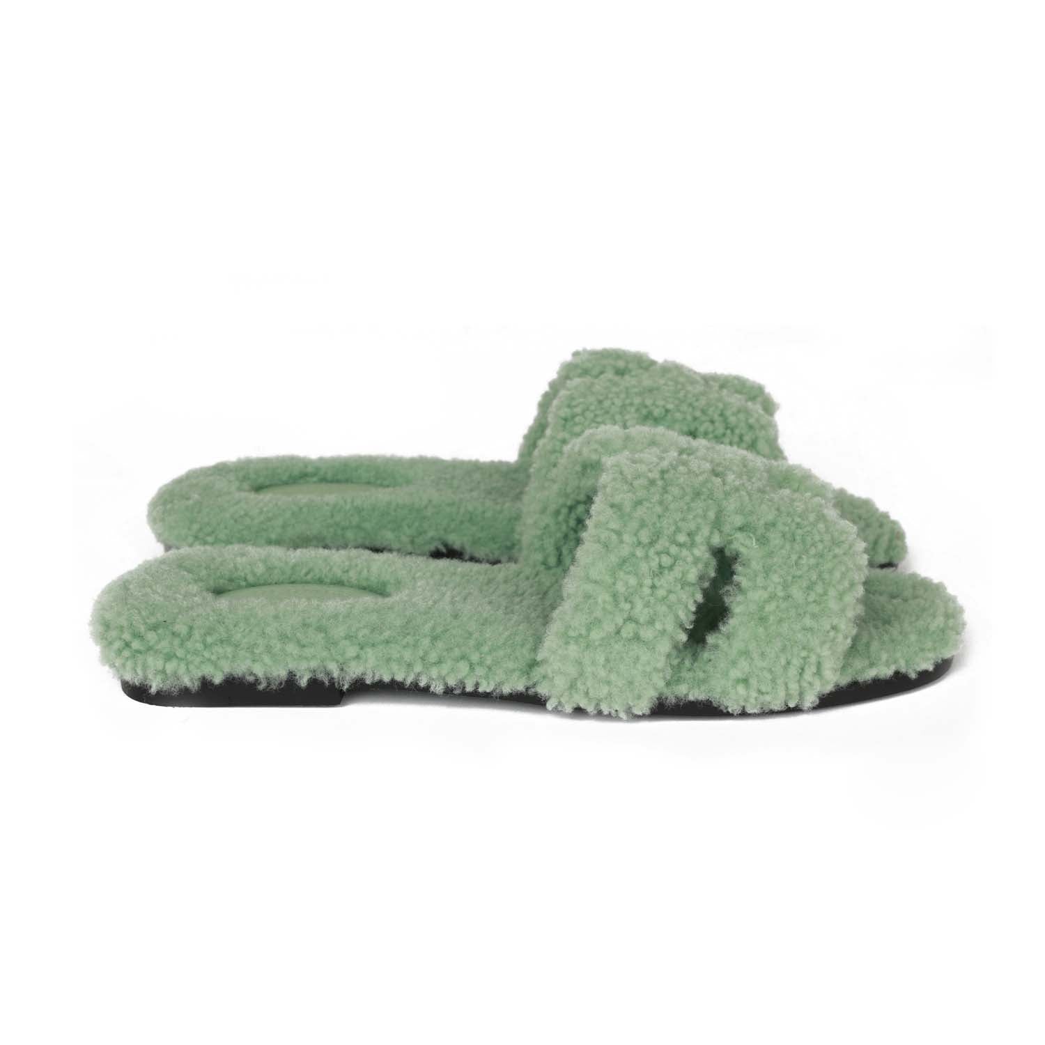 0RAN SHEARLING SANDALS JADE GREEN