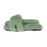 Hermes Oran Sandal Vert D'eau Shearling 38.5 EU