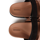 Hermes Chypre Sandals Rose Perle and Black Suede 38 EU