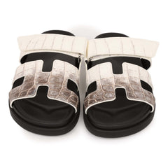 Hermes Chypre Sandals Himalaya Matte Crocodile Palladium Hardware 38 EU