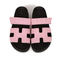 Hermes Chypre Techno Sandals Pink Matte Alligator Palladium Hardware 38 EU