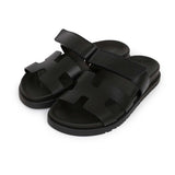 Hermes Chypre Techno Sandals Black Calfskin Palladium Hardware 35 EU