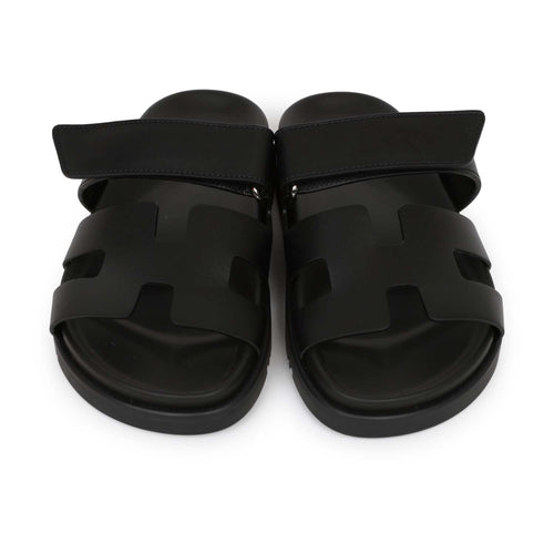 Hermes Chypre Techno Sandals Black Calfskin Palladium Hardware 35 EU