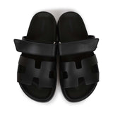 Hermes Chypre Techno Sandals Black Calfskin Palladium Hardware 35 EU