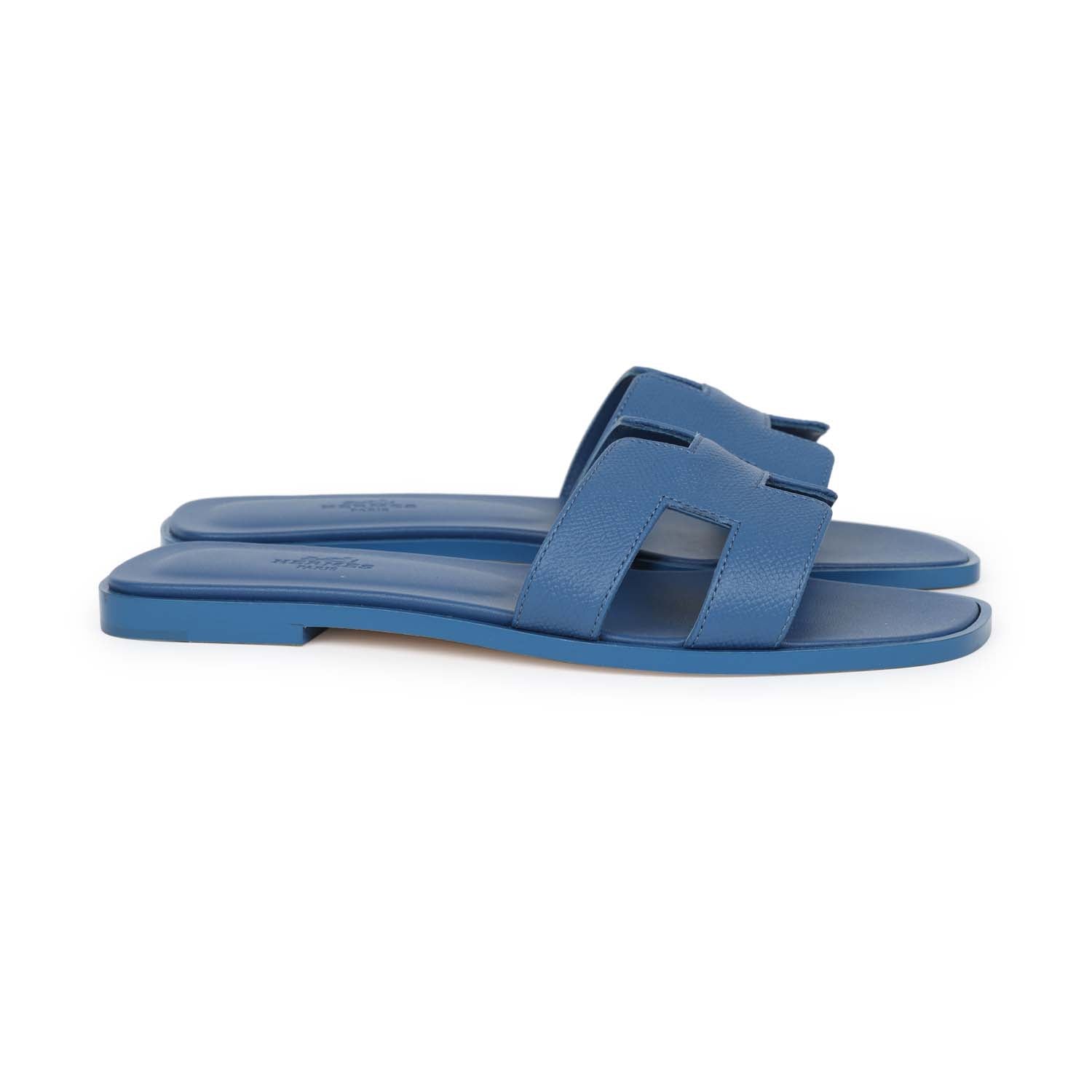 Sandales Hermès Oran En Cuir Epsom Bleu Turquoise - Taille 42, Occasion Mais Iconiques !