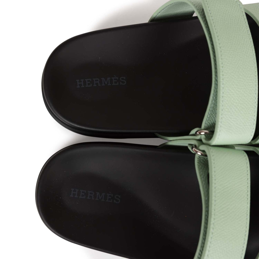 BNIB* Hermes Womens Chypre Epsom Sandals Vert Jade Pastel Green