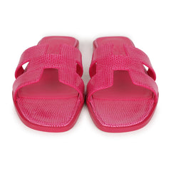 Hermes Oran Sandals Rose Flash Lizard 38.5 EU