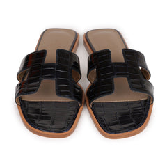 Hermes Oran Sandals Marine Shiny Alligator 37 EU