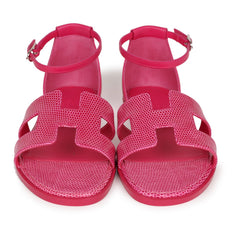 Hermes Santorini Sandals Rose Flash Lizard Palladium Hardware 37 EU