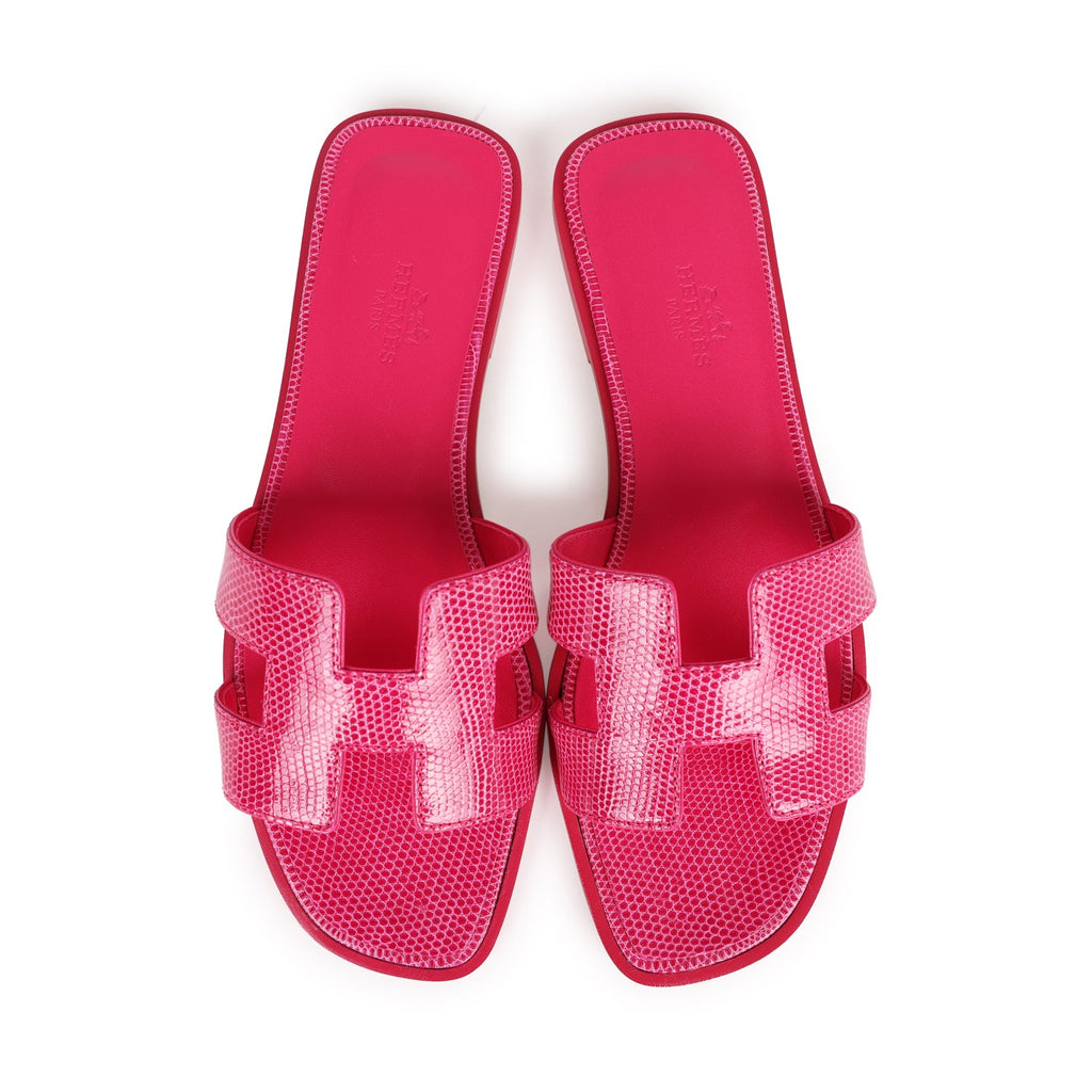 Hermès Oran Rose Jaipur Lizard Sandals - Klueles