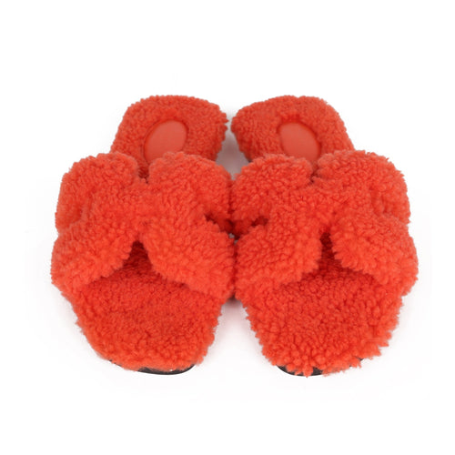 Hermes Oran Sandal Orange Shearling 37 EU