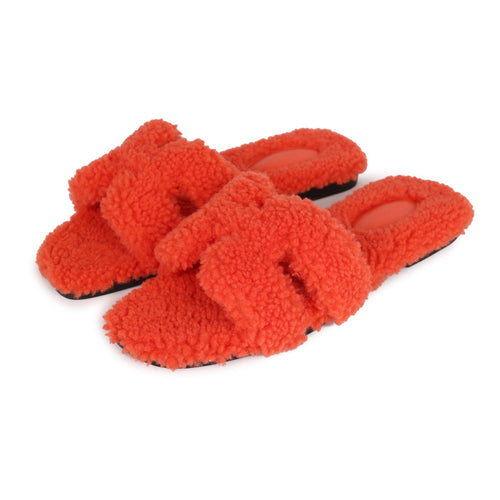 Hermes Oran Sandal Orange Shearling 37 EU